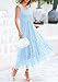 PRETTYGARDEN Women's Summer Midi Tulle Dress Sleeveless Smocked Square Neck Ruffle Flowy Party Wedding Guest Sundress (Light Blue,Medium)