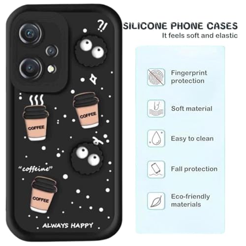 Image of Back Case Cover Compatible with OnePlus Nord CE 2 Lite 5G | Cute Fun Cartoon 3D Ball Coffee Silicone Case | Body Protection | Camera Protection | Shock Proof | (Black)