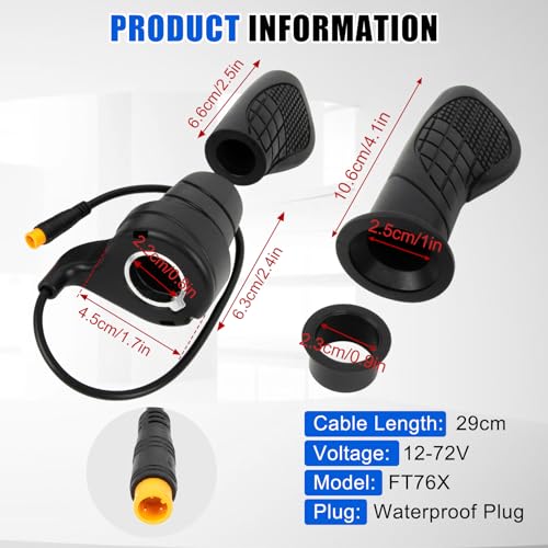PSLER FT76X EBike Half Twist Throttle 22.5mm Handlebar E-Bike Half Twist Throttle Grip Replacement with Waterproof 3-Pin Connector Compatible with 12V-72V Electric Bike Scooter MTB Conversion Kits - Image 4