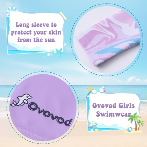Image of Girls Swimsuit Two Piece Rash Guard Set for 4-14 Years