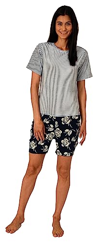 Normann Care - Normann Care Damen Pflegeoverall Kurzarm Streifenoptik mit Reissverschluss am Rücken und Bein, Farbe:Navy, Größe:XL