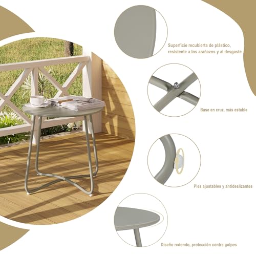 Mesa de sofá pequeña para salón y mesa de café metálica redonda gris de 45 cm 6