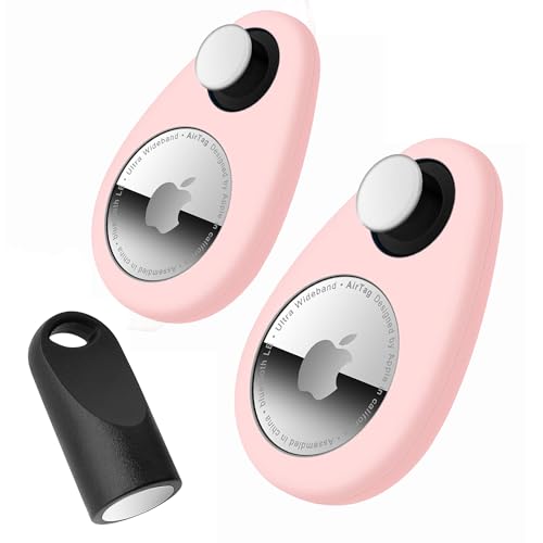 Lot de 2 coques AirTag rose avec épingles de sûreté anti-retrait pour le suivi GPS des enfants