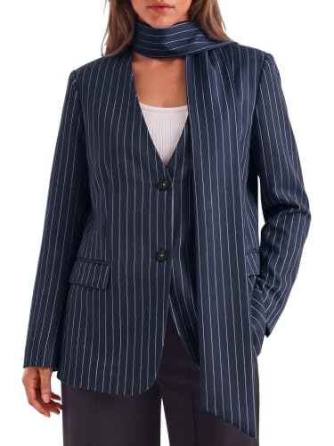 Cicy Bell Womens Striped Casual Blazers V Neck Button Down Suit Jackets