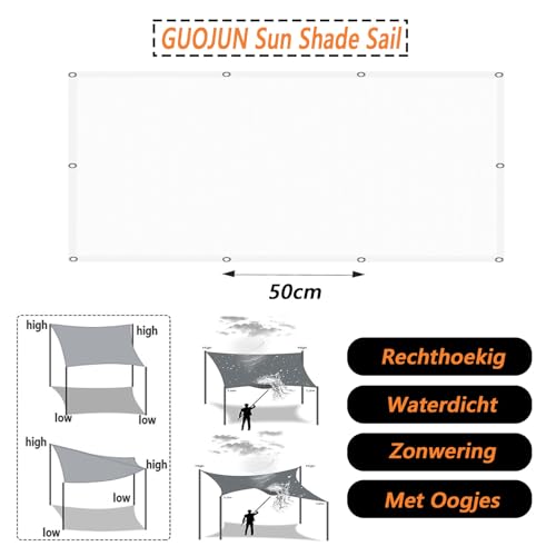 Voile d'ombrage rectangulaire anti UV store pare-soleil blanc - 6