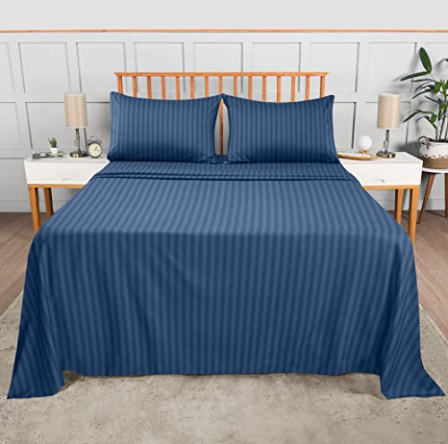 Utopia Bedding Queen Sheet Set, Soft Microfiber 4 Piece Bed Sheets with 15" Deep Pocket - Easy Care Brushed Microfiber (Stripe - Navy) by Utopia Bedding - Image 3