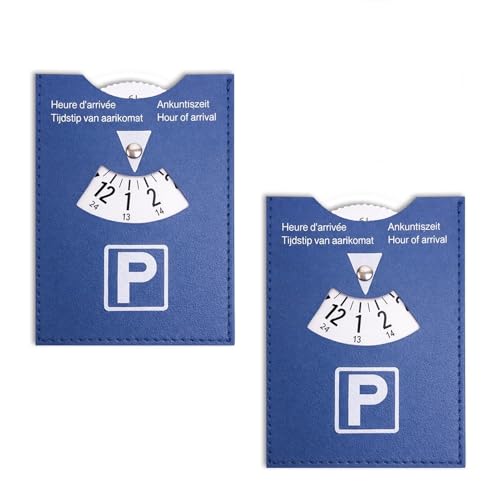 Nify Disque de Stationnement Zone Bleue Voiture, Horodateur Voiture Manuel Lisible 15 x 11 cm, Disque Bleu de Stationnement Multilingue avec Molette Intégrée, Lot de 2