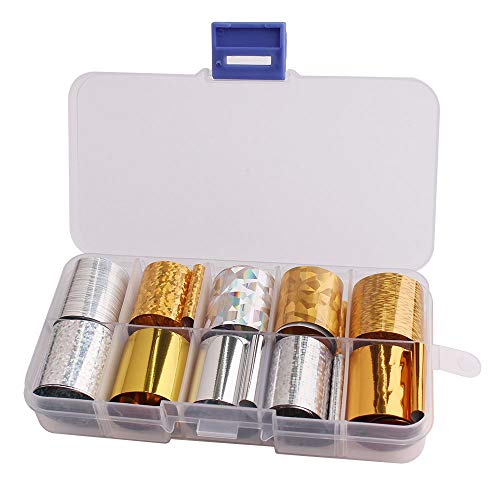 WOKOTO 10 Rolls Gold And Sliver Foil Nail Art Adhesive