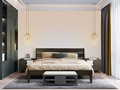Acacia Emery Bed Frame With Headboard 800 Lbs Capacity Solid Wood Foundation, Contemporary Signature Headboard Wood Bed Compatible With All Mattress Types, 30 Mins Assembly, Queen Bed Frames, Mocha #TOP6