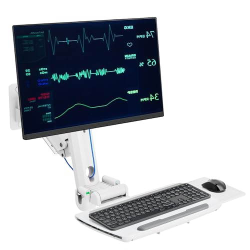 MED2H Heavy Duty Medical Wall Mount Workstation with Folding Keyboard Tray and Sliding Mouse Pad | Height Adjustment Space Save Folding Design for 17"-49" Screen Up to 44 lbs | Oral Scanner Holder by Mount Plus - Used condition - US$125.99