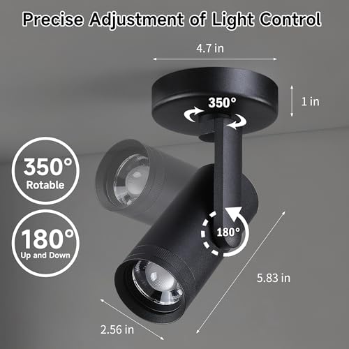 Opulux 12W LED Dimmable Zoomable Ceiling Spotlight Indoor – Adjustable Beam Angle 10-55° Surface Mount Wired Accent Spot Light for Picture, Plants & Painting | Warm White 3000K CRI 97, Black by Opulux - Used condition - Image 6