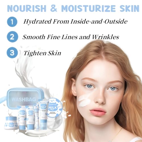 Milk Skincare Set Teen Girls Gifts - Skin Care for Teens 10-12 - Skin Care Set Moisturizing - Skin Care Routine Kit for Women - Skincare for Girls 10-12 - with Eye&Face Cream,Sunscreen (7PCS, Milk)