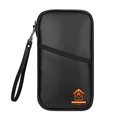yeacher Bolsa de documentos à prova de fogo Porta-passaporte Bolsa de dinheiro à prova de fogo e à prova d'água Bolsa de armazenamento seguro de fibra de vidro revestida de silicone com fecho de zíper Alça