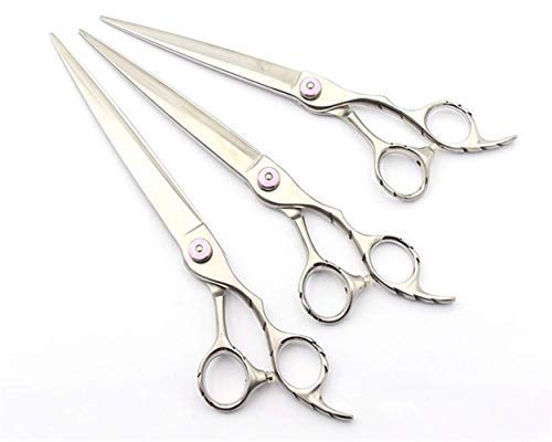 Tijeras de adelgazamiento curvadas profesionales Peluquería profesional Peluquería ergonómica para mascotas Herramienta completa de corte recto Juego de tijeras de corte de perro de peluche, 7 "No es