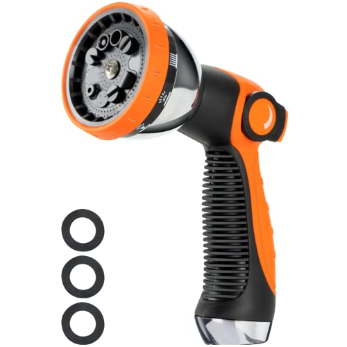 HLWDFLZ Garden Hose Spray Nozzle - Water Hose Nozzle Heavy Duty, with 10 Adjustable Spray Patterns Thumb Flow Control for Women and Children to Water Lawns and Gardens, Car Wash, Pets (Orange)