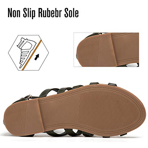 Katliu Gladiator Sandal For Women Ankle Strap Flat Sandals Zipper Summer Non Slip Women Gladiator Shoes Green 11 #TOP4