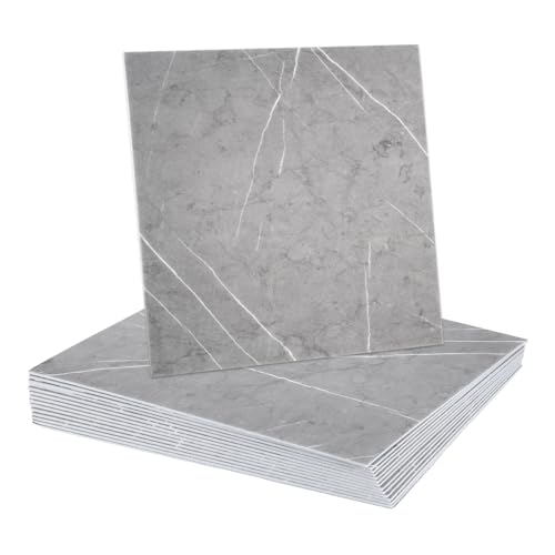 QUARKZMAN 15 Stück Peel-and-Stick-Marmorfliesen, wasserdichte Wandverkleidung, 12x12 PVC Peel-and-Stick-Duschfliesen für Badezimmer, Küche, Wohnzimmer, Thunder Grey Design