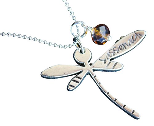 PDTXCLS Yasirona Dijkoo Zmaomaoy XGATML taggyourit Dragonfly Sassenach Necklace - Pewter-Plated Pendant with Amber Colored Gem on Stainless Steel Ball Chain
