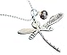 Dragonfly Sassenach Necklace - Pewter-Plated Pendant with Amber Colored Gem on Stainless Steel Ball Chain
