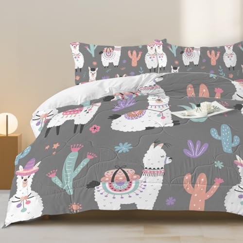 ARIGHTEX Llama Comforter Set (Twin) with 2 Pillow Shams - All Season Reversible Bedding Sets with 3D Cute Alpaca Design - Perfect for Kids Girls Boys College Dorm Room Guest Room