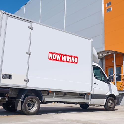 Image of 2 Pack Now Hiring Magnet for Cars and Trucks, 11.8 * 3.9 Inch Magnetic Car Signs with Strong Hold for Delivery Drivers, Business, Restaurants - Easy to Remove, Reusable Vehicle Magnet(Red-now hiring)
