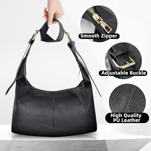 Image of Shoulder Bag, PU Leather Handbag Tote Purse Adjustable Straps Shoulder Bag Tote with Zipper for Women Travel Work Commute