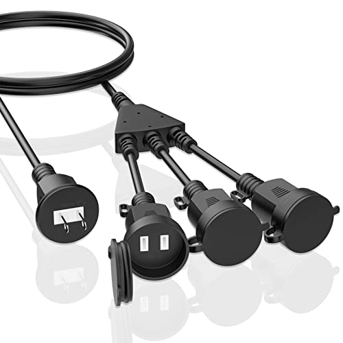 延長コード 2m HITRENDS 分配コード 3分配 防雨型 防水 電源コード 延長ケーブル 屋外用 防雨型 防水 屋外 電源増設 防雨キャップ付 2m 5m 10m選択可能 （ブラック）