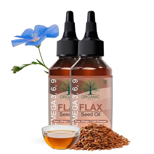 Image of Cold Pressed Flax Seed Oil (Alsi Oil) with Natural Omega 3 6 9 per Serving for Eating, Skin & Hair Care, health, and overall wellness | 60ml (Pack of 2)