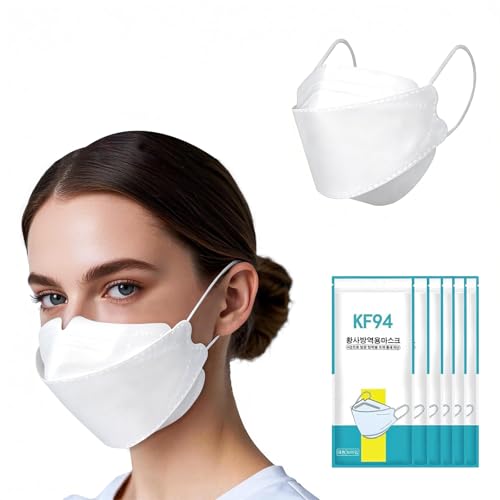 RTUPUYIP 60pcs KF94 mask,Disposable white masks,4 layers protection filter efficiency>95%,Double line nasal frame,Highly elastic ear straps,Breathable comfort,Suitable men women daily use