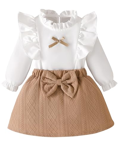 Baby Girl Clothes Sets: 2 Piece Ruffle Sleeve Bowkont Shirts Mini Skirt Fall Winter Outfits for Toddler 9-48 Months
