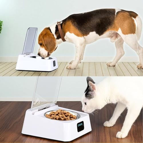 Futterautomat Katzen, Automatischer Haustier Futterspender Katzennapf mit Edelstahlnapf Infrarotsensor für Haustiere Trocken- und Nassfutterautomat Mit Offenem Deckel