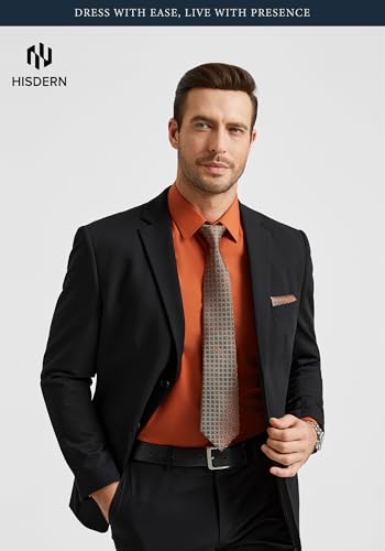 Image of HISDERN Mens Dress Shirt with Tie Pocket Square Set Classic Button Down Shirt Matching Tie Long Sleeve Shirts