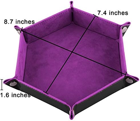 SIQUK 4 Pieces Dice Tray Dice Rolling Foldable Tray Hexagon Dice Holder Tray PU Leather Holder for Dice Games Like RPG, DND and Other Table Games, Violet, Coffee, Green and Red