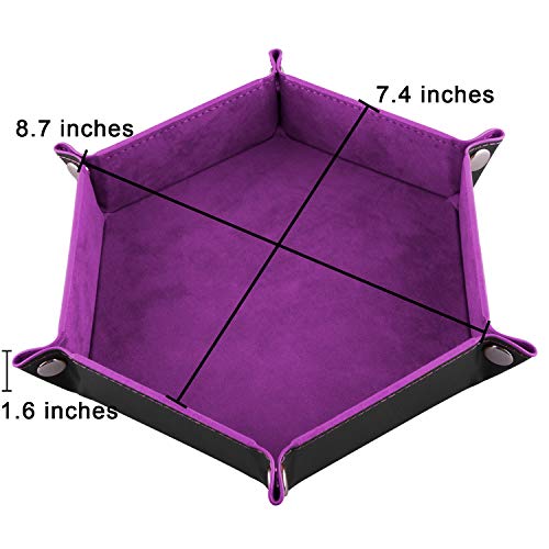 SIQUK 4 Pieces Dice Tray Hexagon Dice Rolling Tray Folding PU Leather Velvet Dice Tray for Dungeons and Dragons RPG DND Dice Game, 4 Colours
