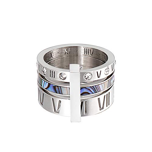 PAMTIER Women's Stainless Steel with Zirconia Roman Numerals 3 in 1 Ring
