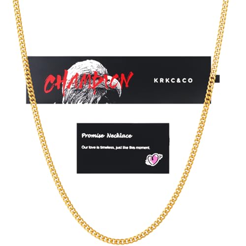 KRKC&CO Cuban Link Chain for Men, Gift Box for Him Husband Dad, 24K Gold Plated and 316l Stainless Steel Base, 3mm Miami Necklace Jewelrys, Cadena de Plata, 20in