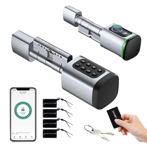 Serrure Connecté,Serrure Électronique à Empreinte Digitale,Longueur Réglable Smart Lock 60-90 mm,Pour La Porte d'Entrée Avec 4x Rfid,App,Bluetooth,Clavier,Smart Lock Facile à Installer(Argent)