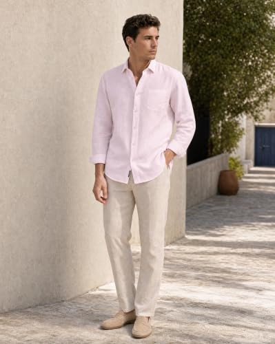 Image of Nobero Breezy Premium Linen Cotton Shirt for Men | Stylish Casual Shirts for Men | Semi Cut Collar | Box Pleat | Curved Hem | Regular Fit | Full Sleeve | S-XXXL
