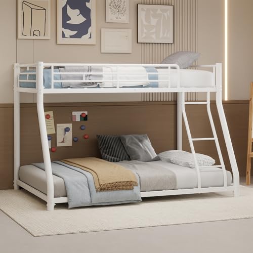 YEHTOKHOME Litera de 2 plazas de metal, altura 90 x 190 y baja 140 x 190, barreras de seguridad, escalera confort, estructura metálica robusta (sin colchón) (blanco, A)