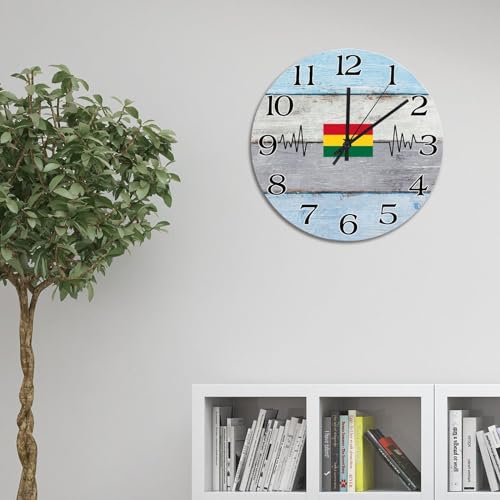 Horloge murale en bois drapeau du Ghana 38 cm silencieuse - 5