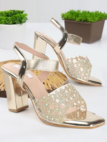Image of ELLE women's Square Toe Block heel sandal with Ankle-strap