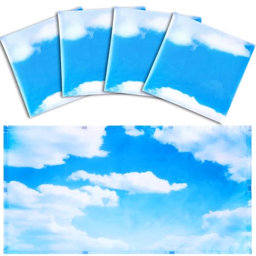 Hortsun 4 Pack Fluorescent Light Covers 4 x 2 Feet Magnetic Light Cover for Drop Ceiling, Fluorescent Ceiling Shade Filters for Office Classroom Home Hospital Decor(Cloud, Blue Sky)