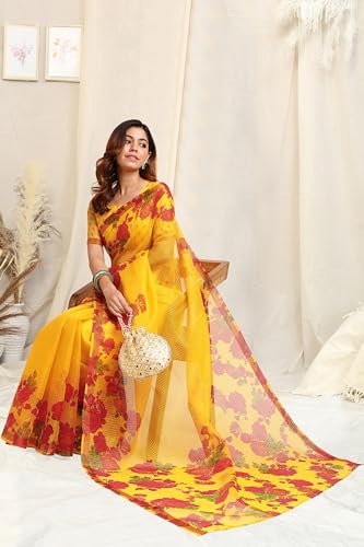 Image of MIRCHI FASHION Lightweight Kota Doria Cotton Saree | Floral Printed Summer Saree for Women | Breathable Ethnic Daily Wear Saree with Blouse Piece