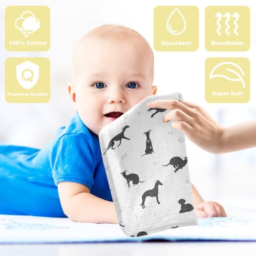 Image of vvfelixl Baby Cotton Washcloths Whippet Dog Infants Bath Towel for Unisex Puppy Face Towels for Newborn, Natural Baby Wipes Delicate Skin, 11.8 X 11.8 inch, one sizex3