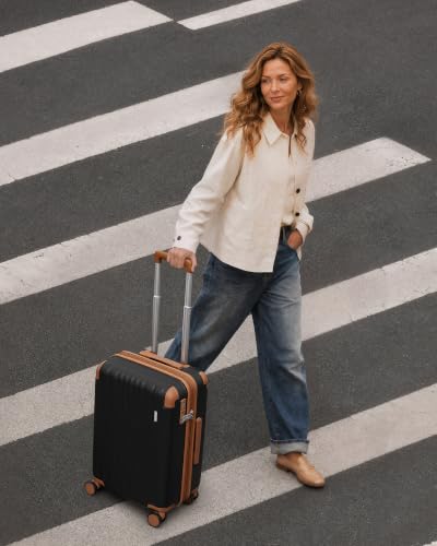 Image of Coolife Luggage, Lightweight and Durable Hardshell, 20 in, Apricot Black