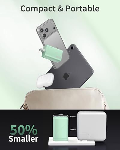Image of 65W USB C Charger, 3-Port PD Fast Charging, Compact Type C Wall Charger with Foldable Plug for iPhone 17 /16 /15, MacBook Air /Pro, iPad, Samsung S25 /S24 /S23, Pixel 10(Olive Green)