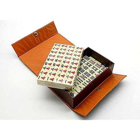 Ruiyang Mini Mahjong Beige Color PU Box Chinese Mah Jong Set for Home or Travel Mahjong Set Family Game Party Friends Gathering Game Table Game Board Game Cover
