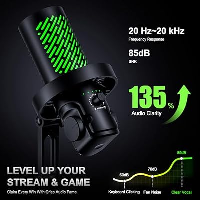 tenlamp RGB USB Condenser Microphone for Gaming Streaming Podcast - Cardioid with Touch Mute & Noise Reduction, Dynamic RGB Lights, Gain Knob, Headphone Monitoring, Plug and Play for PC Mac Phone