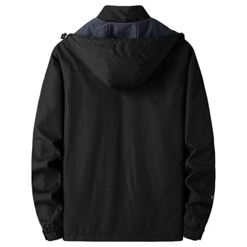 Lifup Men's Waterproof Rain Jacket Lightweight Raincoat Hooded Trench Outdoor Windbreaker For Hiking Travel Black 6X-Large #TOP2