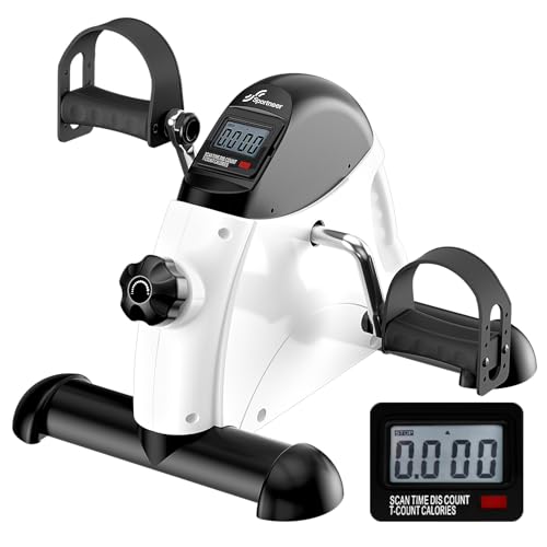 Sportneer Pedaltrainer für Senioren,Mini Heimtrainer mit LCD-Display, Fitnessgeräte für Zuhause – Tischfahrrad, Ergometer Senioren, Arm- und Beintrainer für Senioren mit Anti-Rutsch-Matte (Weiß)